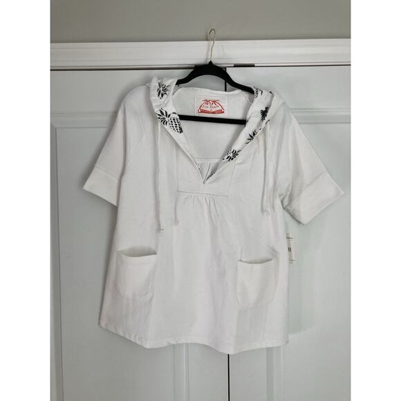 Free People Tops - Free People Womens Large White V Neck Hooded Drawstring Top Y2K Beach Swim NWT